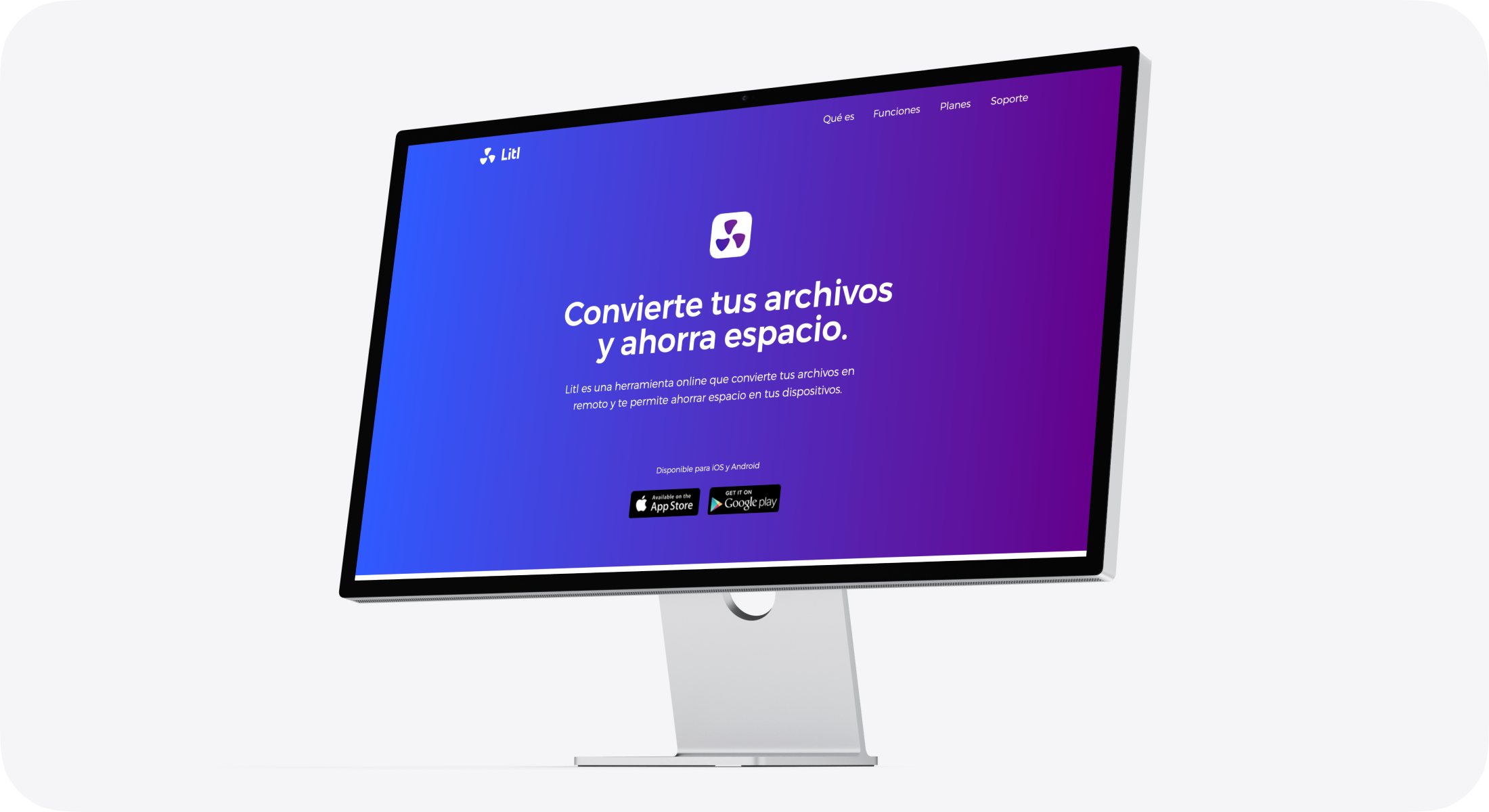 Vista de la landing page de Litl en un Apple Studio Display